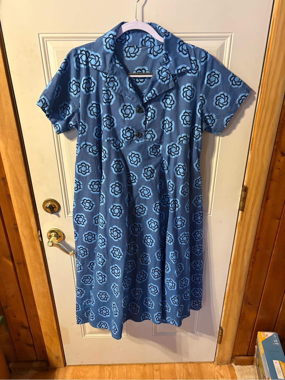 💙 Handmade Blue Patterned Dress — Size Medium